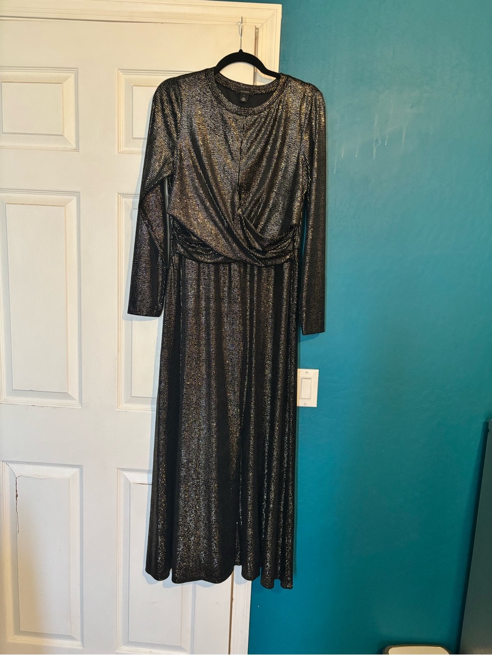 Halogen Black Metallic Dot-Pattern Top